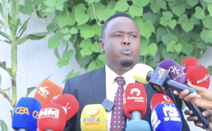 MP Mohamed Abiib speaks the media in Hargeisa on Monday.